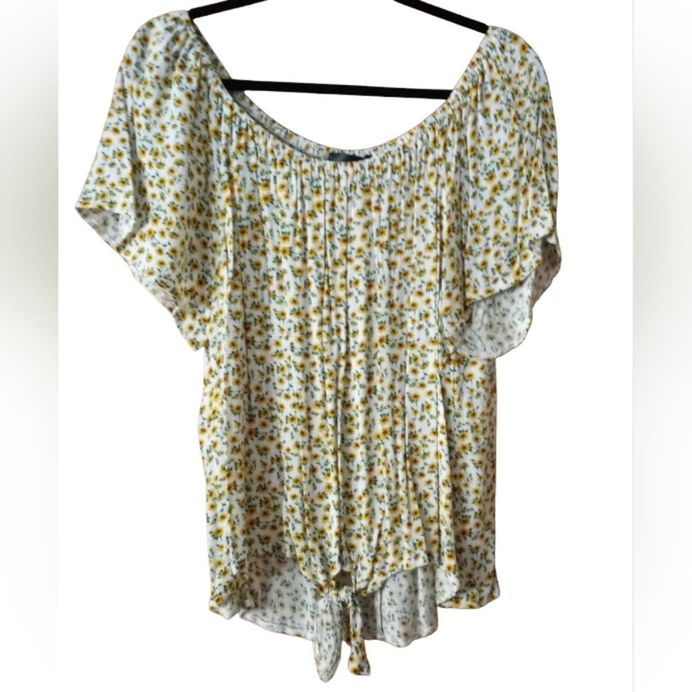 Modern Attraction 1X Boho Prairie Peasant Floral Print  Blouse Top Yellow Multi